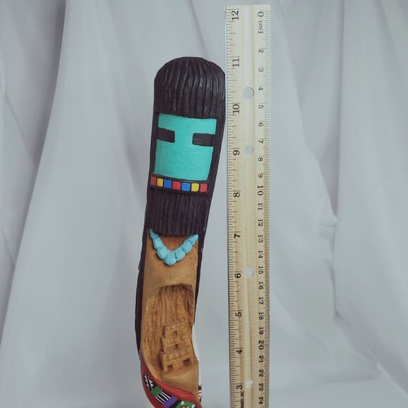 Vintage Hand-Carved Wood Long Hair Hopi Kachina Doll  1995 11" Tall Signed dated - Picture 6 of 16